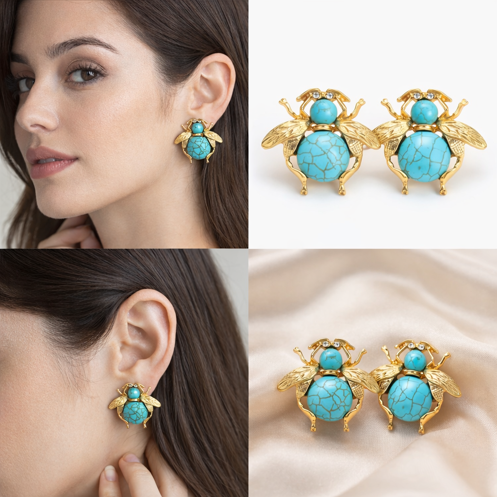 Elegant Vintage Bohemian Style Turquoise Bee Design Women’s Minimalist Earrings