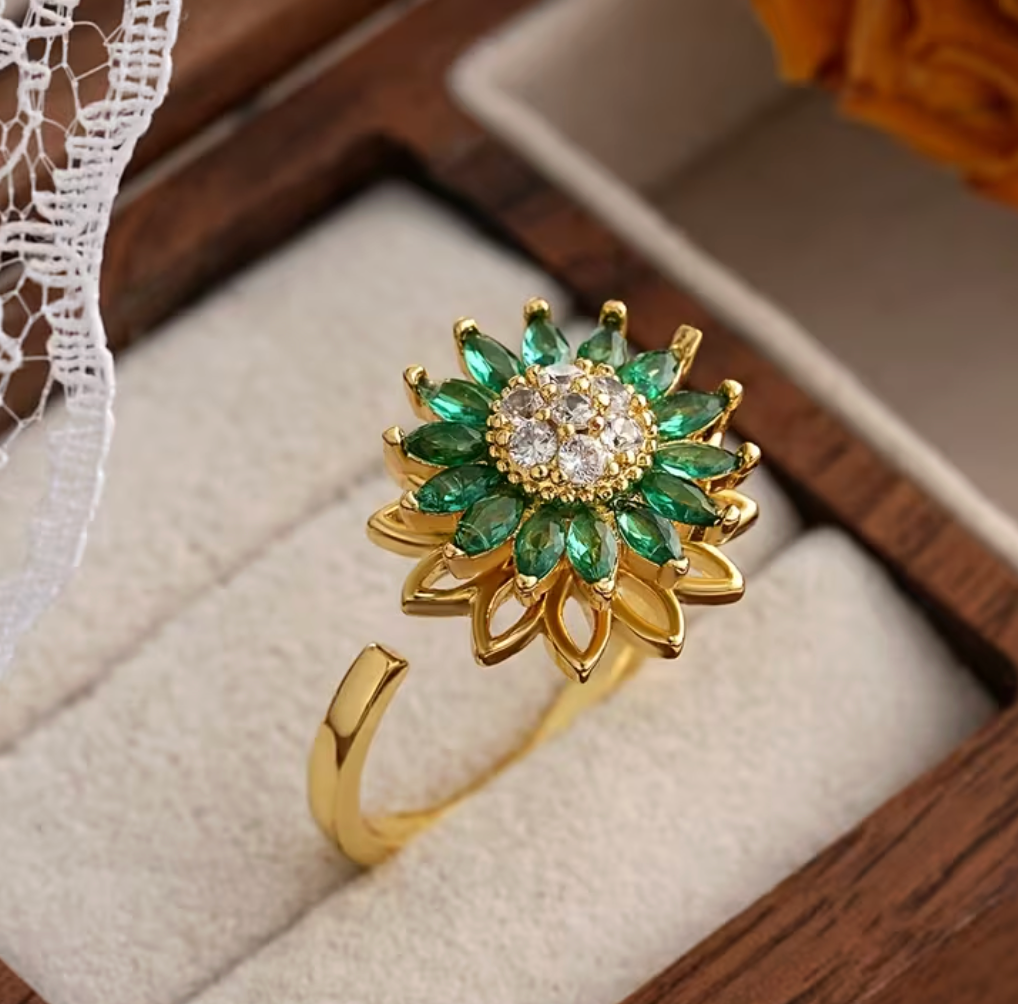 Set of Premium Green Floral Rotatable, Ring Necklace set