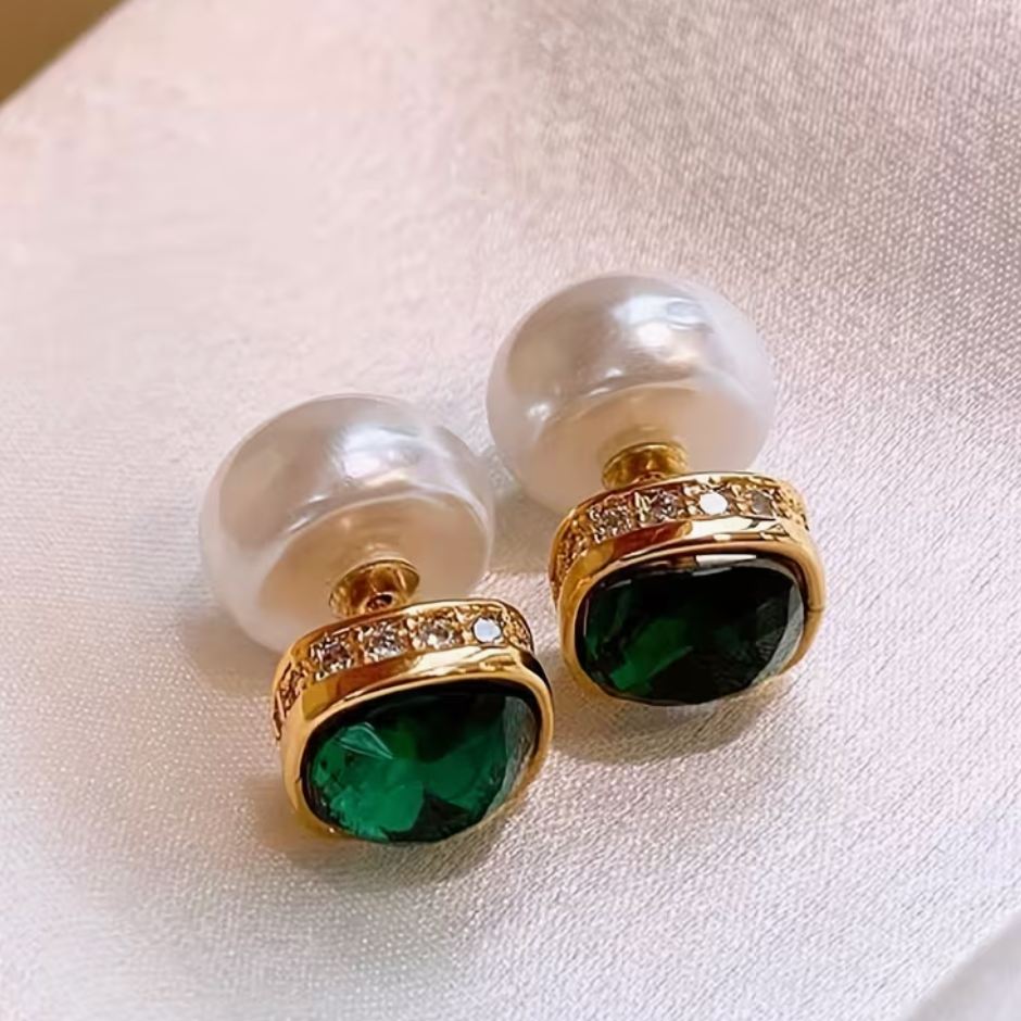 Vintage Elegant Geometric Square Glass Inlaid Earrings for Women – Lightweight Luxury Statement Jewelry