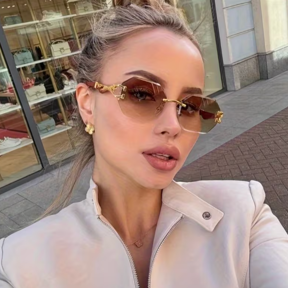 Premium Golden Double Tea Frameless Retro Fashion Women’s Eyeglasses