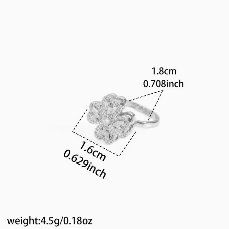 Rotating Adjustable Four-Leaf Clover Ring for Women – Cubic Zirconia Spinner Ring