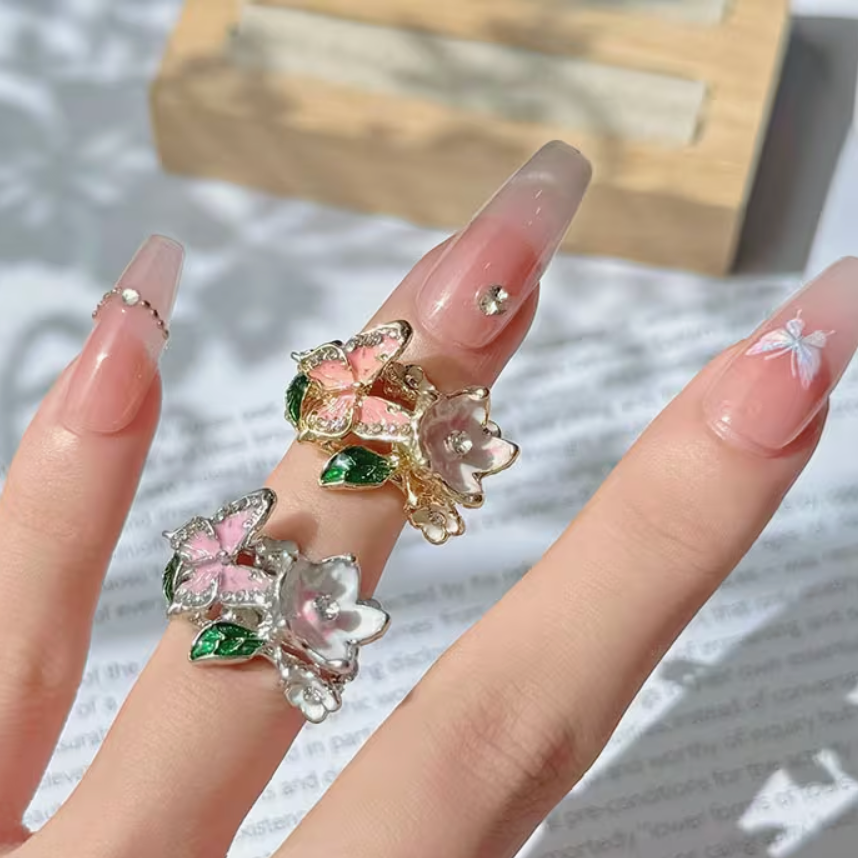 Vintage Enamel Butterfly & Flower Ring