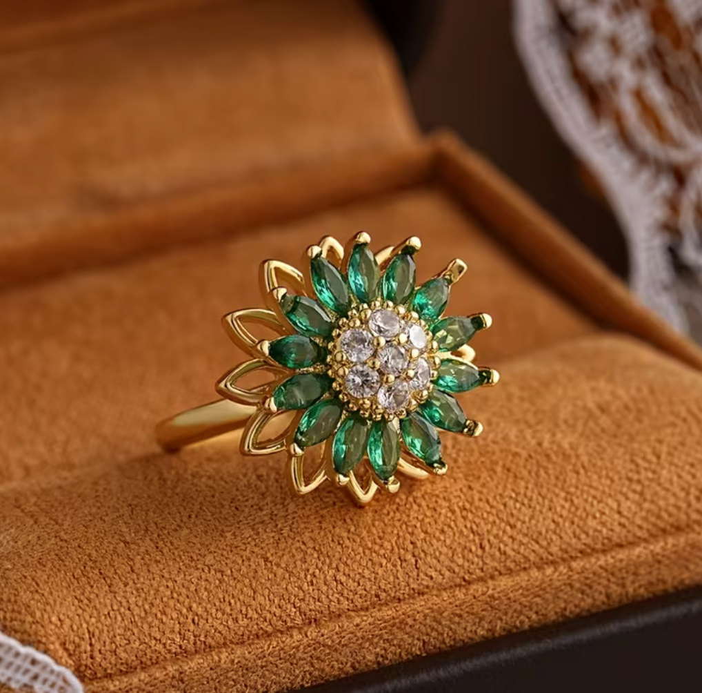 Set of Premium Green Floral Rotatable, Ring Necklace set