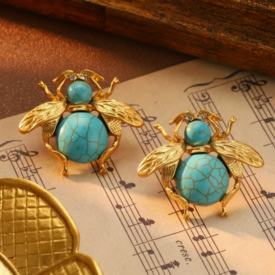 Elegant Vintage Bohemian Style Turquoise Bee Design Women’s Minimalist Earrings