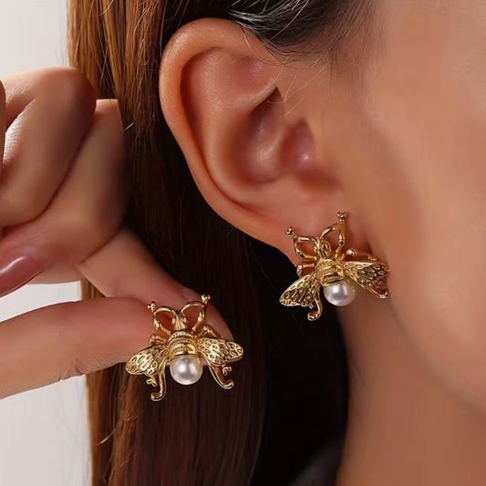 Stainless Steel Metal Fashion Honeybee Imitation Imitation Pearl Stud Earrings