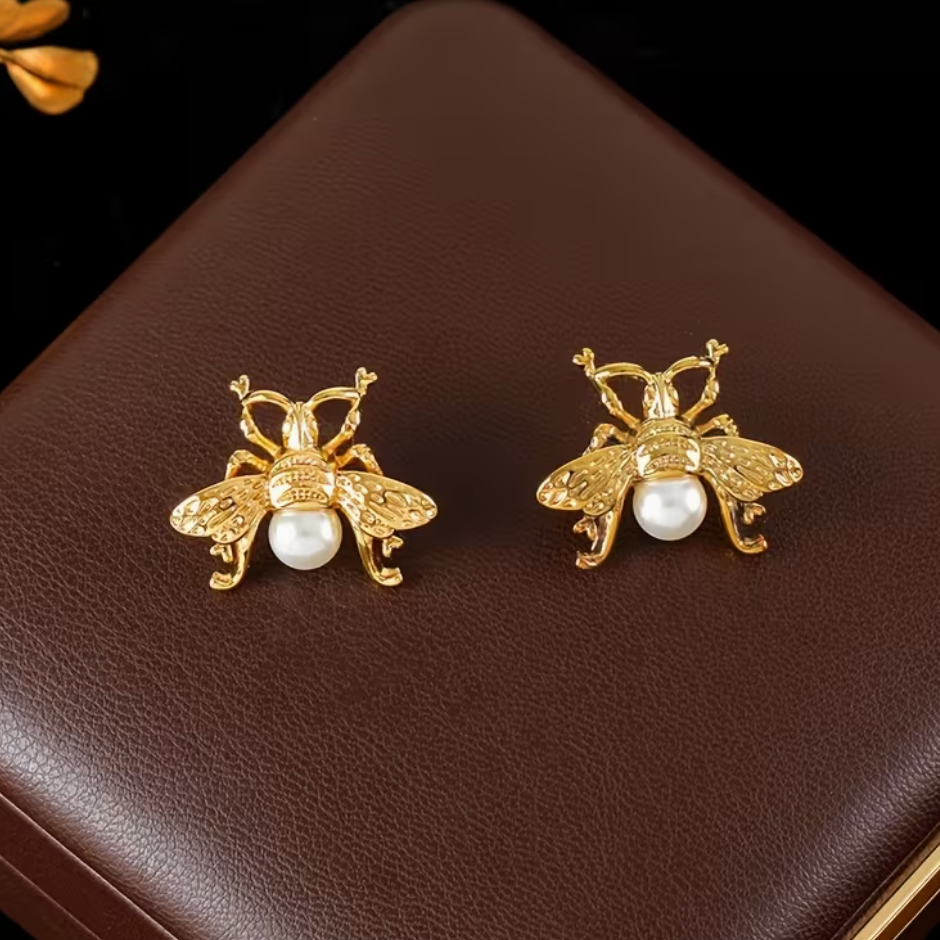 Stainless Steel Metal Fashion Honeybee Imitation Imitation Pearl Stud Earrings