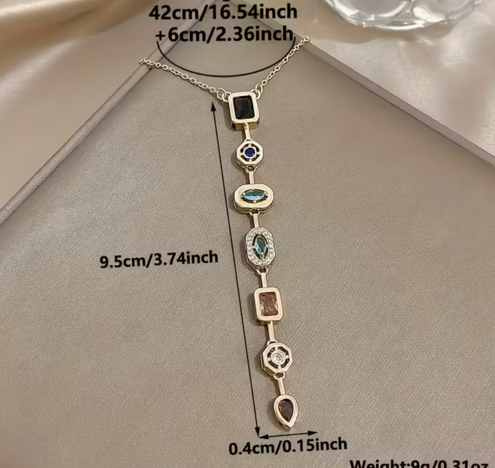 Elegant Bohemian Golden Long Pendant Necklace with Colorful Synthetic Gemstones – Party & Everyday Statement Jewelry