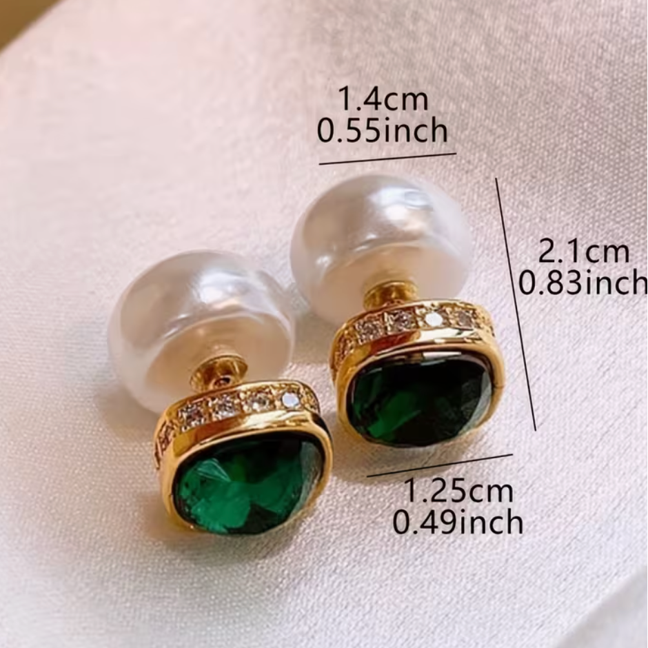 Vintage Elegant Geometric Square Glass Inlaid Earrings for Women – Lightweight Luxury Statement Jewelry