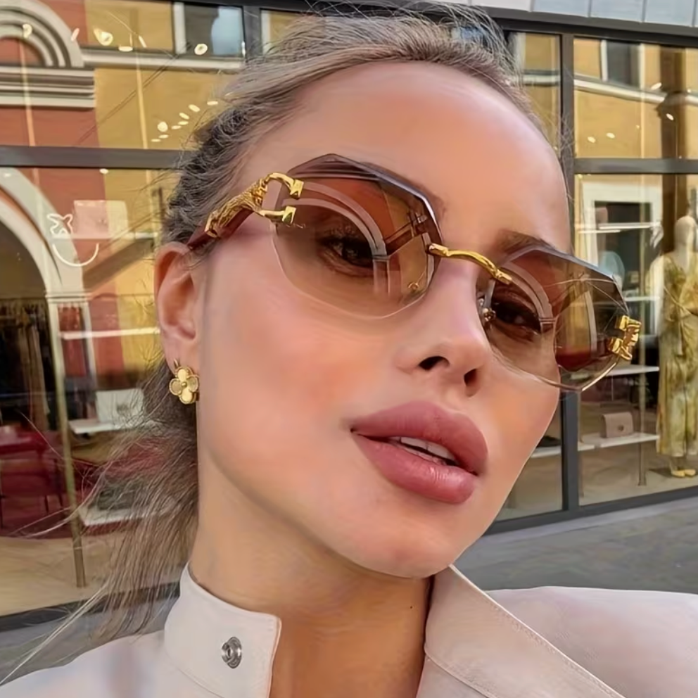 Premium Golden Double Tea Frameless Retro Fashion Women’s Eyeglasses