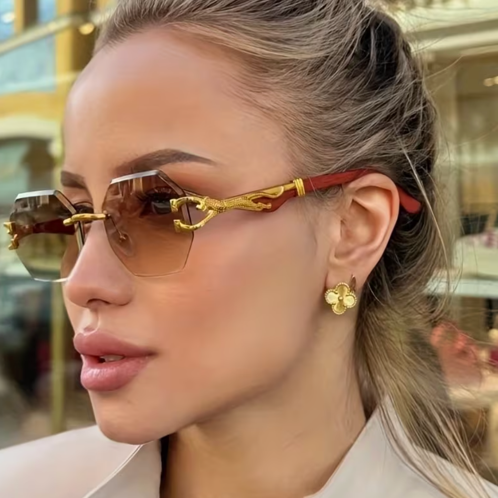Premium Golden Double Tea Frameless Retro Fashion Women’s Eyeglasses
