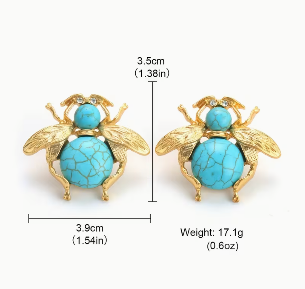 Elegant Vintage Bohemian Style Turquoise Bee Design Women’s Minimalist Earrings